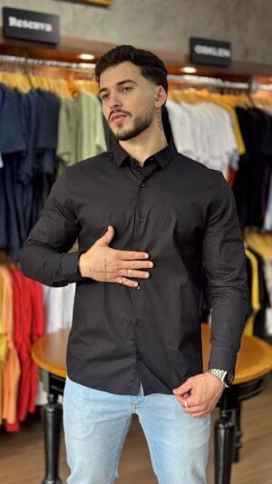 CAMISA MANGA LONGA SLIM SIBRA (PRETO)