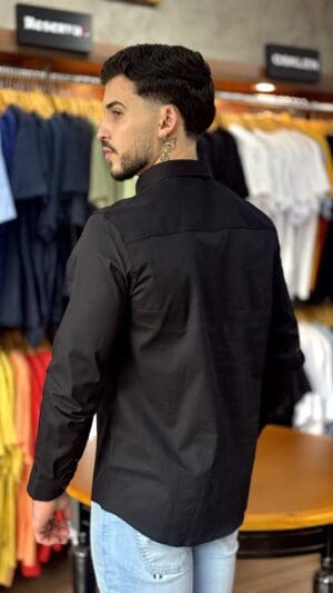 CAMISA MANGA LONGA SLIM SIBRA (PRETO) - Imagem 3