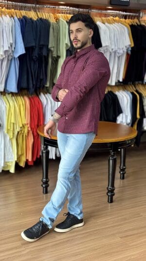 CAMISA MANGA LONGA SLIM SIBRA XADEZ (VINHO)