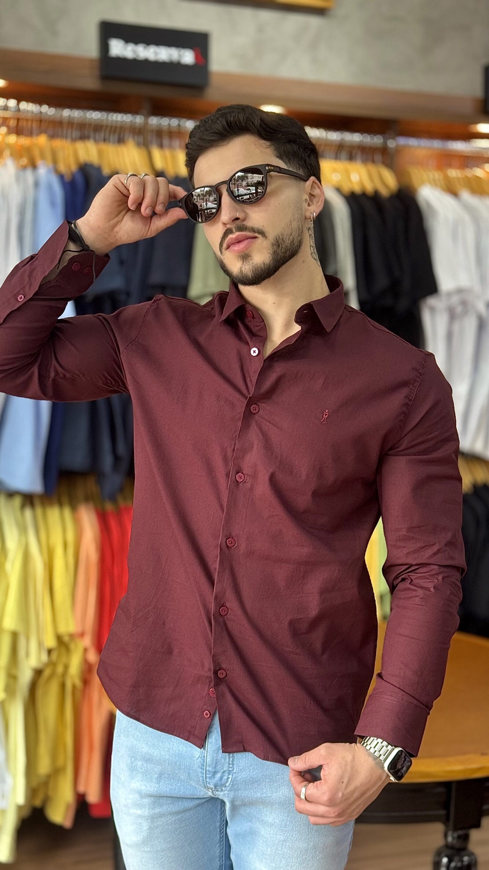 CAMISA MANGA LONGA SLIM SIBRA (VINHO)