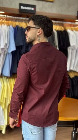 CAMISA MANGA LONGA SLIM SIBRA (VINHO) - Imagem 3