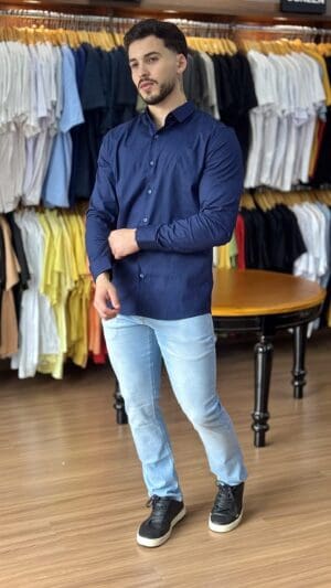 CAMISA MANGA LONGA SLIM SIBRA (MARINHO) - Imagem 2