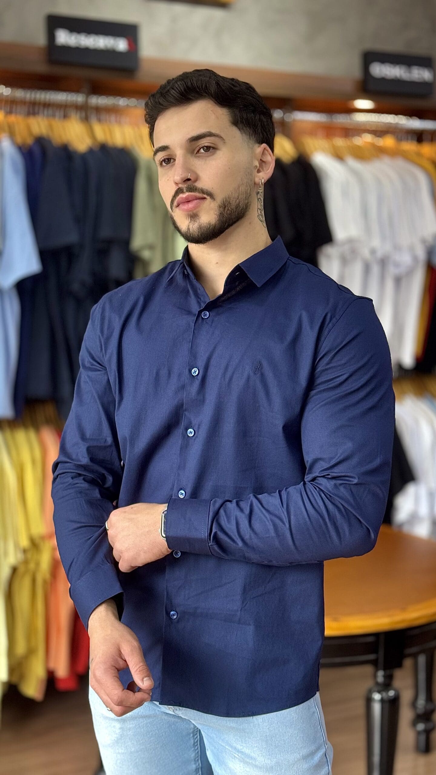 IMG_5287 CAMISA MANGA LONGA SLIM SIBRA (MARINHO) - Imagem 1