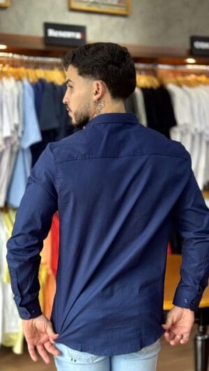 CAMISA MANGA LONGA SLIM SIBRA (MARINHO) - Imagem 3