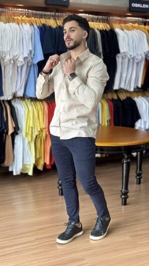 CAMISA MANGA LONGA SLIM SIBRA (PÉROLA) - Imagem 3