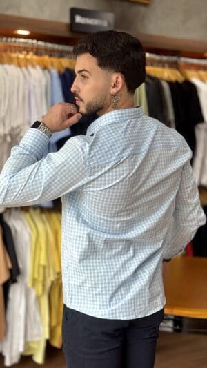 CAMISA MANGA LONGA SLIM SIBRA XADREZ (AZUL CLARO) - Imagem 2
