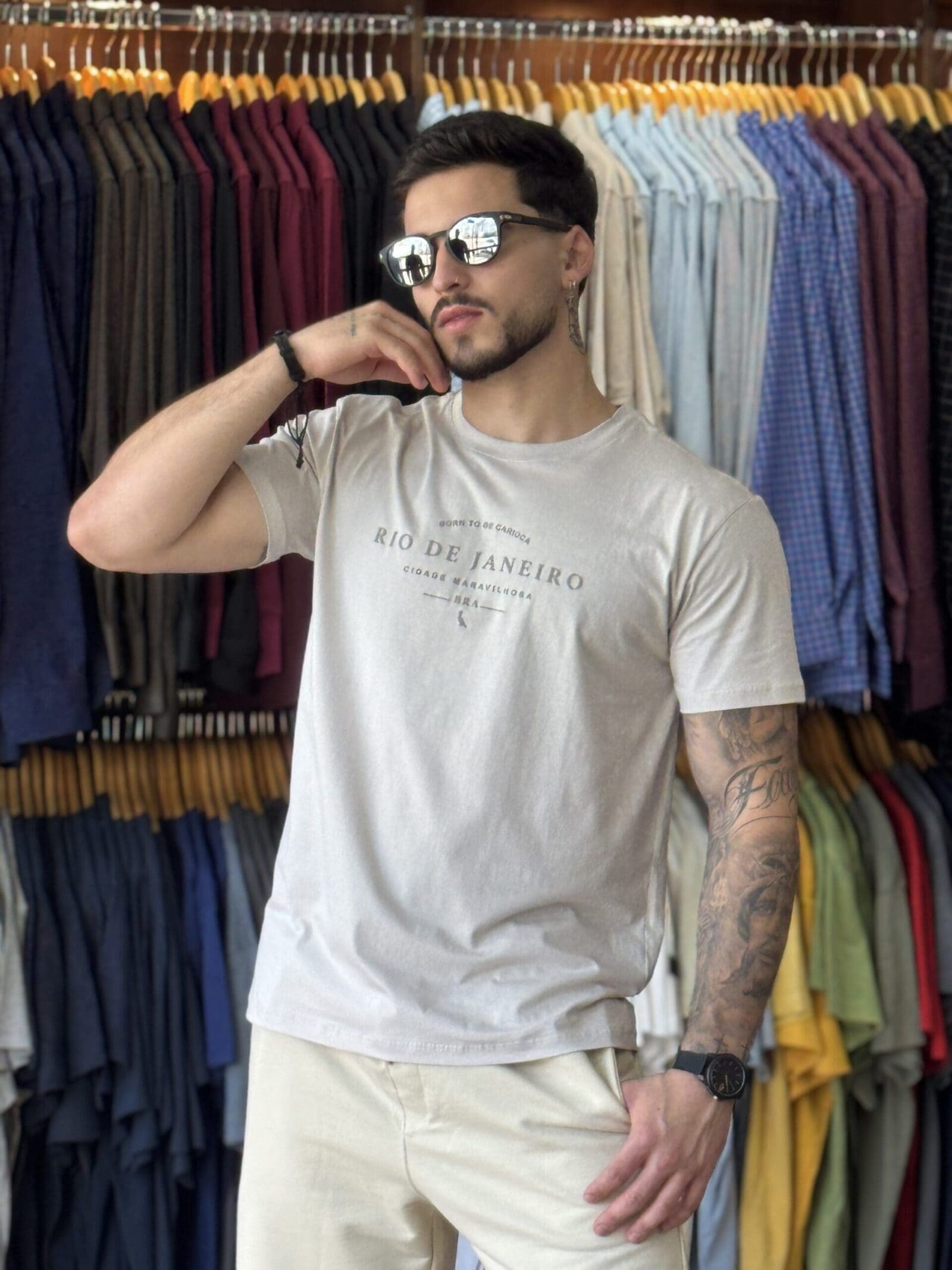 CAMISETA PIMA SLIN TO BE CARIOCA CINZA CONCRETO