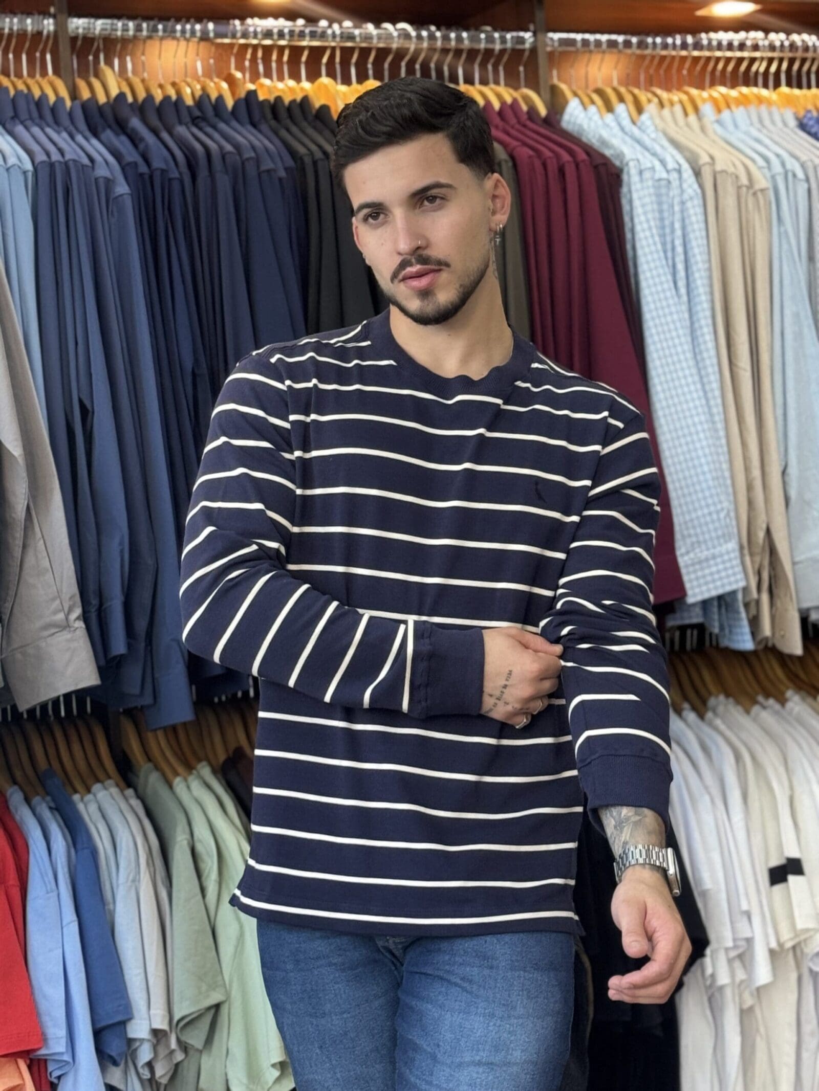 CAMISETA ML LISTRADO RIB RESERVA (SUÉTER) MARINHO