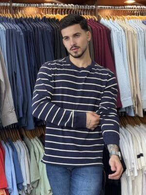 CAMISETA ML LISTRADO RIB RESERVA (SUÉTER) MARINHO